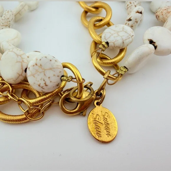 Susan Shaw Mixed Metal Coin Multi-Strand White Turquoise Coin Necklace - Picture 5 of 9